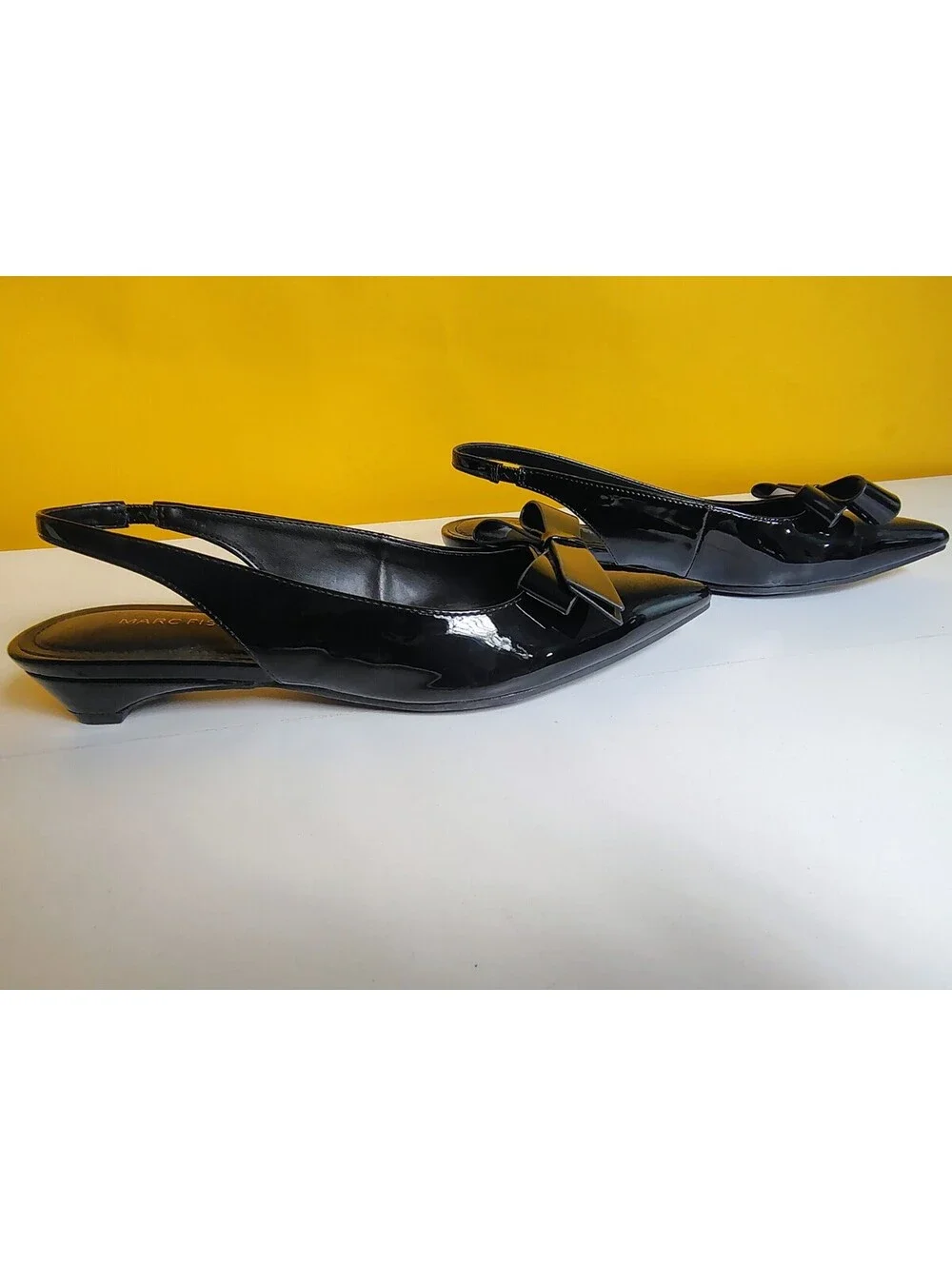 Marc Fisher Kerrey Slingback Flats Womens 7.5 M Black Patent Bow Pointed Toe